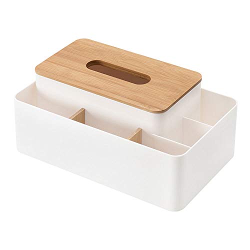 Caja de pañuelos rectangular de bambú tapa de tejido dispensador de caja para oficina en el hogar cubierta de pañuelos de coche