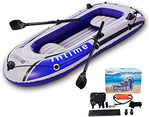 Canoa Inflable Para 4 Personas - 【Azul + Gris】 Kayak Inflable con Balsa de 9 Pies con Bomba de Aire, Remo de Cuerda, Bote Para 2 3 o 4 Personas Para Adultos y Niños, Bote de Pesca Portátil
