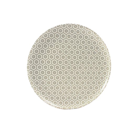 Cartaffini – Plato llano Miele color crudo – de melamina con decoración de auténtica tela (Bees), diámetro 24 cm – Color: blanco marfil