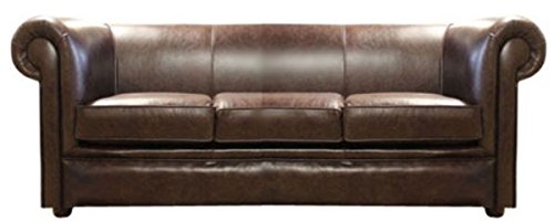 Casa Padrino sofá 3 plazas de Cuero Genuino marrón Oscuro 200 x 90 x H. 80 cm - Muebles de Salón