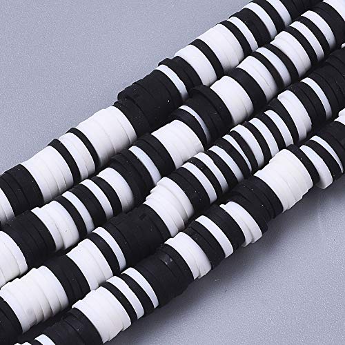 Cheriswelry - Cuentas de arcilla polimérica redondas y planas, hechas a mano con disco heishi espaciador para hacer pulseras hawaianas y pendientes, blanco y negro, 6 mm