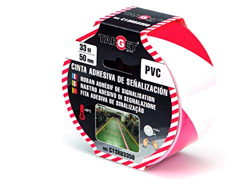 Cinta de señalización - TARGET - Adhesiva - Para suelos - Advertencia - Señalización - Seguridad - Marcaje - Roja y blanca 33m x 50mm - C13RB3350