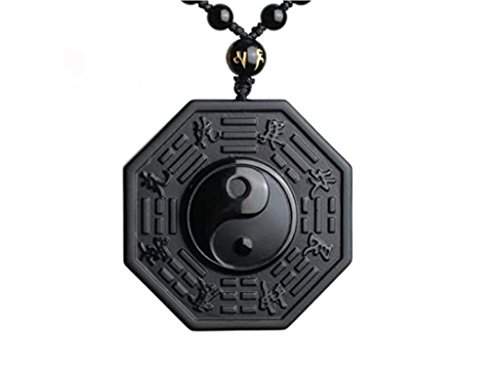 Collar y colgante tallado, diseño de «Yin & Yang» en obsidiana negra