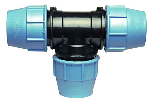 Conector de tubería de agua PP Pieza en T con tres salidas hembra (3 x 40 mm) | Conector de abrazadera para tuberías de PE | PP enchufe de ½ pulgada |