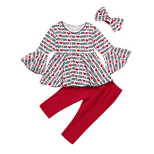Conjunto de 3 Piezas para recién Nacidos con Letras de San Valentín + Pantalones sólidos para bebé, Pijamas y Vestido de Princesa Rojo Rosso 2-3 Años