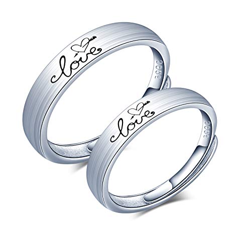 CPSLOVE Anillo de pareja ajustable, anillo de bodas de plata de ley 925, anillo de mujer, anillo de hombre, anillo de compromiso corazón y"LOVE", anillo abierto de Navidad y San Valentín