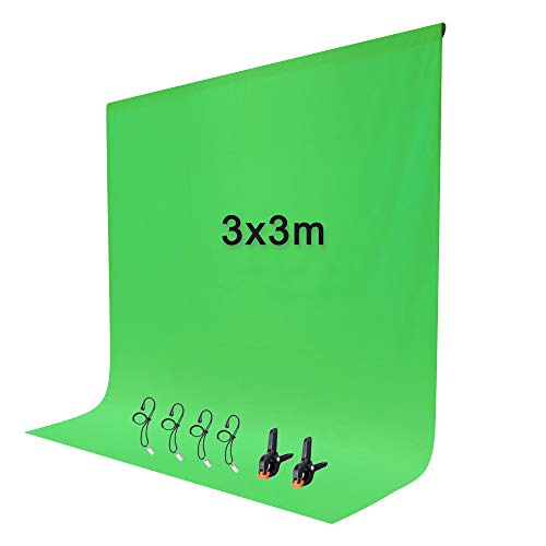 Croma Verde 3x3m Pantalla de Fondo Verde Fotográfico con 2+4 Pinzas para Estudio Fotografía Video y Televisión