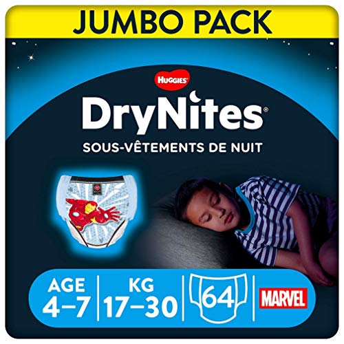 DryNites - Ropa interior desechable de noche para Niños, 4-7 años (17-30 kg), paquete de 4 x 16