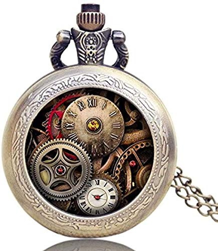 DUEJJH Co.,ltd Necklace Pocket Watch Antique Design Gear Pocket Watch Steampunk Quartz Men's Watch