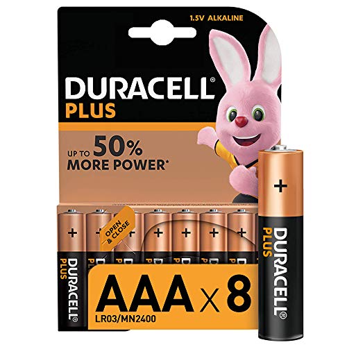 Duracell Plus AAA, Pilas Alcalinas , paquete de 8, 1,5 Voltios LR03 MN2400