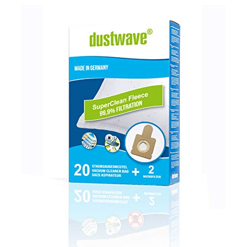 dustwave® 20 bolsas de fieltro para aspiradora Hoover H58 H63 H64, TFS 5100 hasta 5299, Freespace, Sprint/bolsas de filtro – Fabricado en Alemania