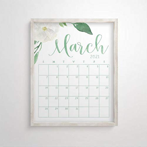 EricauBird Calendario de marzo de 2021 con marco de madera, para colgar en la pared, decoración del hogar, decoración de pared para sala de estar