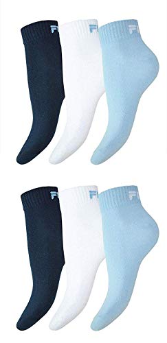 Fila® - 6 pares de calcetines bajos deportivos Quarter Sneakers unisex, tallas 35-46, de color liso azul celeste 43-46