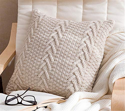 FORD KING Funda de cojín decorativa de punto de algodón de doble cable, fundas de almohada para sofá de cama de 45,7 x 45,7 cm (solo funda, beige)