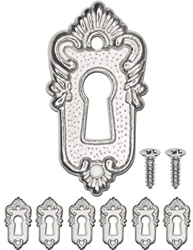 FUXXER® - 6 tapas de llaves antiguas, rosetas de cerradura, tapa de cerradura con ojo de cerradura, diseño vintage, incluidos tornillos, 45 mm x 26 mm, plateado