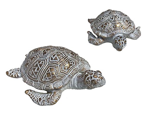 Home Collection Set de 2 Tortugas Surtidas en Blanco y Dorado de 13 cm y Resina Sintética Figura Decorativa Decoracion Hogar Jardín Figuras Animales