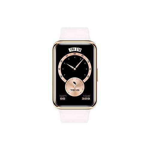 HUAWEI Watch FIT Elegant Edition - Smartwatch con Cuerpo de Metal, Pantalla AMOLED de 1,64”, hasta 10 días de batería, SpO2, 96 Modos de Entrenamiento, GPS Incorporado, 5ATM, Color Blanco
