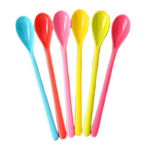 Hustar 5 cucharas de plástico coloridas para mezclar con cucharillas largas para mermelada, miel, café, color al azar