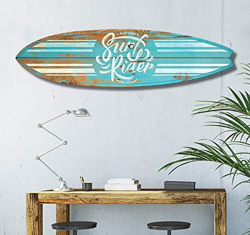 HXA DECO – Tabla de surf para decoración de pared, impresión de motivos de California sobre aluminio dibond, 145 x 40 cm, papel, Surf Blue California, 145x40 Cm, 145x40