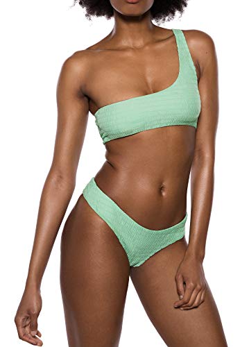 IVYREVEL Crinkle One Shoulder Top Parte de Arriba de Bikini, Verde (Light Green 240), 44 (Talla del Fabricante: 42) para Mujer