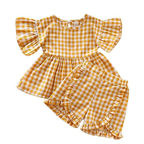 Julhold - Conjunto de 2 Pantalones Cortos de algodón con Volantes para niños y niñas, para Verano, 0-4 años Amarillo Amarillo 24 Meses