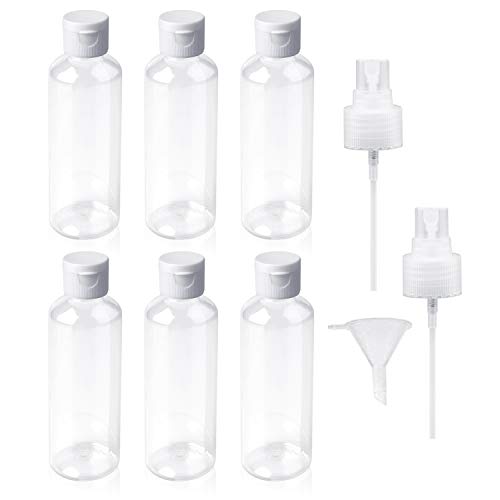 JZZJ 6 Piezas Botella de Viaje de Plástico Botella Transparente de Vuelo con Embudo Pequeño para Vuelo, Aeropuerto, Vacaciones (100 ML)