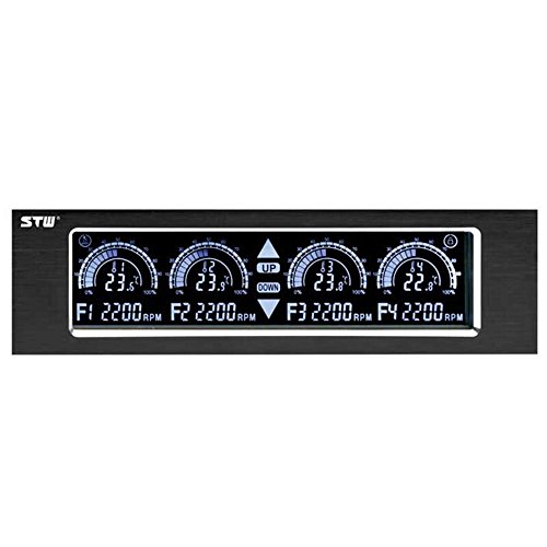 KKmoon 5,25 " LCD-Panel Controlador de Temperatura del Ventilador de 4 vías,Pantalla Táctil, Temperatura-Sensor para PC Ordenador -Negro