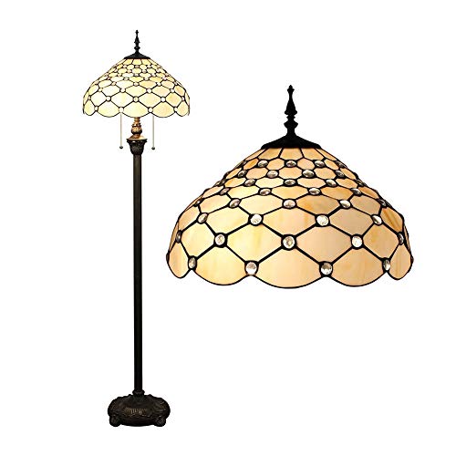 Lámpara de pie Dormitorio luz de Piso 16 Pulgadas del Vitral De Tiffany Sala Pavimento Retro De La Lámpara Europea Granos Blancos Lámpara