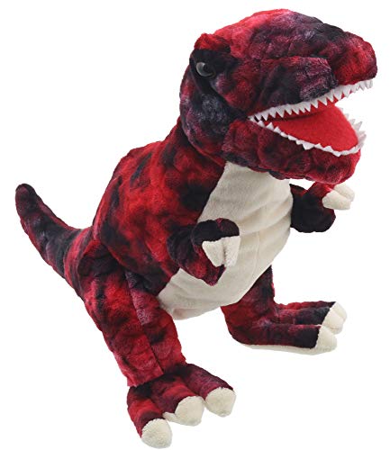 Lashuma Títere de peluche de dinosaurio, muñeca de animales T-Rex de 28 cm, juguete teatro, muñeca de mano, color rojo