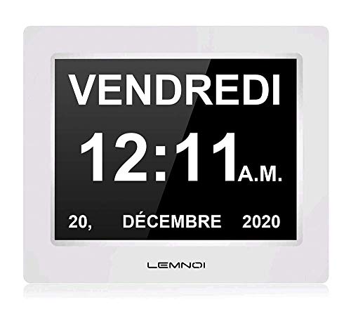 Lemnoi - Reloj digital con calendario, pantalla LCD de 7,5 pulgadas, con fecha y hora, reloj no abreviado automático, 8 idiomas HD de pantalla para alzheimer para personas mayores y niños