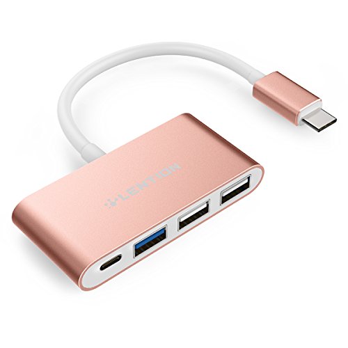 LENTION Concentrador USB-C 4 en 1 con tipo C, puerto USB 3.0 y 2.0 compatible Mac Air 2018, 2019, MacBook Pro 13/15 (Thunderbolt 3), ChromeBook, cargador multipuerto y adaptador de conexión - Oro rosa