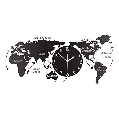 LIOOBO Mapa del Mundo Reloj de Pared Reloj Colgante Decorativo Decoración Moderna del Arte de La Pared para La Oficina en El Hogar Cafetería Hotel Tamaño L (Sin Baterías)