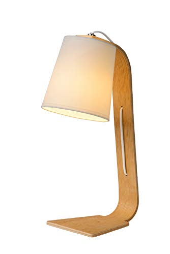 Lucide 06502/81/31 Nordic - Lámpara de mesa (E14, 20 x 43 cm, madera y pantalla), color blanco