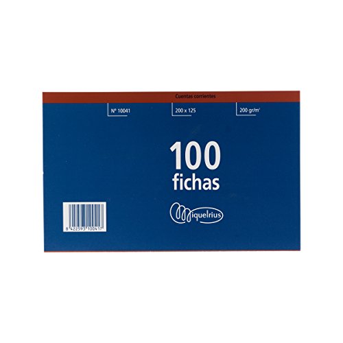 Miquel Rius 10041 - Pack de 100 fichas, Cartulina offset de 200 g/m², Tamaño 125 x 200 mm, Cuentas Corrientes