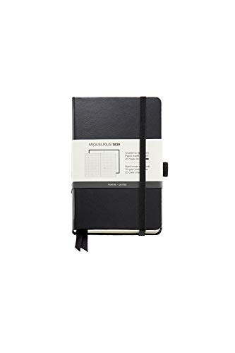 Miquelrius - Cuaderno bonito de notas, cubierta rígida símil resistente, cierre goma, tamaño 140 x 90 mm, 192 páginas de 80 g/m², rayado cuadrícula de 5 x 5 mm, color negro