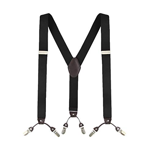 MLM Tirantes para hombres Tirantes para hombres Heavy Duty 6 Clips Wide 1.4"Y Shape Back Elastic Durable Suspenders Thicken Wide Clips para metales (Negro)
