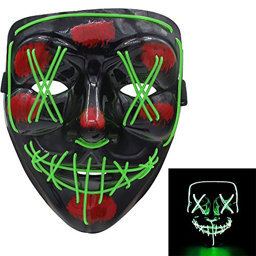 molezu LED Light Up Purge Máscara de miedo Novedad Halloween Disfraz de fiesta espeluznante Props, Safe EL Wire PVC DJs Mask(verde)