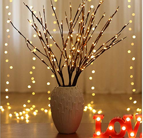 MUXAN - Ramas de lámpara LED, 20 ledes, luz blanca cálida, ramas decorativas, funciona con pilas, luces decorativas para el hogar o la decoración de Navidad