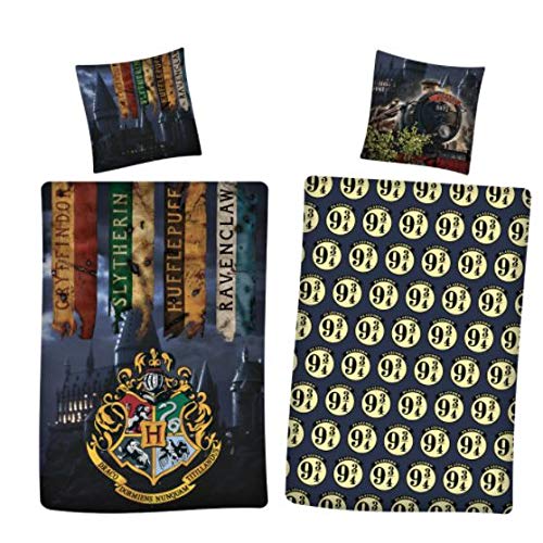 Natooz Harry Potter Hogwarts - Juego de ropa de cama (2 piezas, 100% algodón, funda nórdica de 135 x 200 cm, funda de almohada de 80 x 80 cm), diseño de Harry Potter