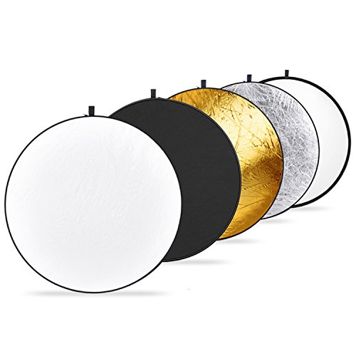 Neewer 5-en-1 - Plegable Multi-disco Luz Reflector con Bolsa – TransLúcido, Plata, Oro, Blanco y Negro, 110 cm