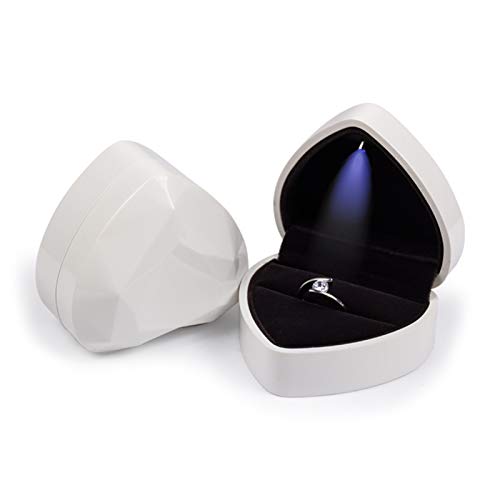 Newest Caja de anillo de bodas LED en forma de corazón con caja de joyería de almacenamiento de pantalla Velvet Forro 6 colores Caja de anillo disponible (Color : White, Size : Ring box)