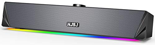 NJSJ Altavoz para ordenador, 2.0 USB con cable de sonido, 10 W 360 sonido envolvente y graves estéreo ricos, luces LED RGB, 3,5 mm entrada auxiliar altavoz para juegos para escritorio, portátil,PC