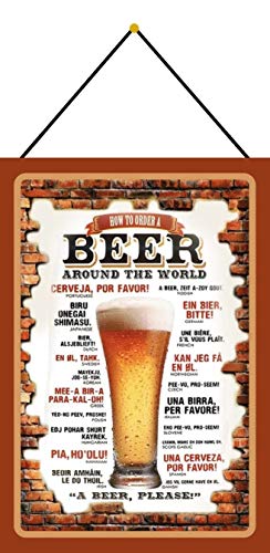 NWFS How to Order Beer Around The World - Placa metálica (20 x 30 cm, con cordón)