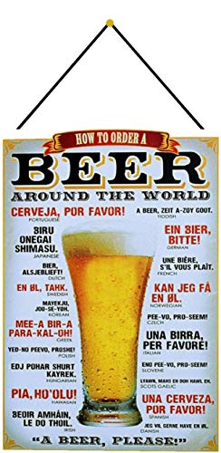 NWFS How to Order Beer Around The World - Placa metálica (20 x 30 cm, con cordón)