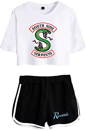 OLIPHEE Camisa de Riverdale Impresa Serpiente con Pantalones Cortos de Verano para Mujer DIYLOGObohe-S-3