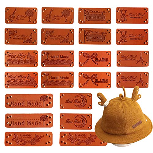 Osuter 55PCS Etiqueta Cuero Hecho a Mano con Agujeros Etiquetas Handmade Personalizadas para DIY Artesanía Bolsos Sombrero Coser