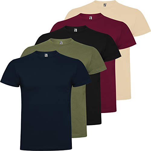 Pack 5 | Camiseta Hombre | Manga Corta | 100% Algodón Peinado | 180g/m2 | Cuello Redondo | Heavy Cotton (Combinación 3, XL)