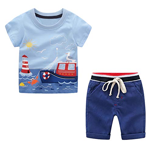 Paquete de 2 Piezas para Niños o Bebés Camiseta Pantalones Cortos Ropa para Niños （Azul, 5-6 años）