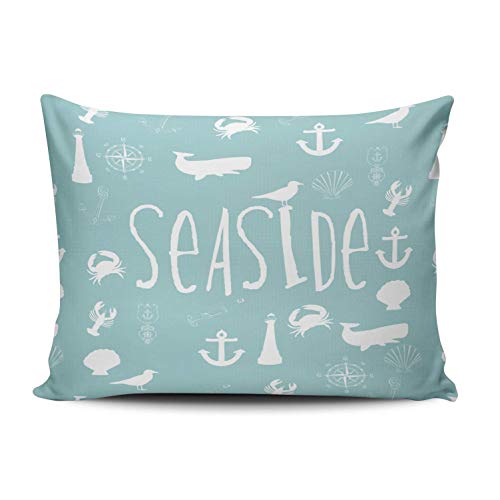 phjyjyeu Bedroom Custom Decor Nautical Seaside Aqua Mint and White Throw Pillow Cover Cushion Case Fashion One Sided Printed Design Queen 20x30 Inches 16" X 16"（IN）