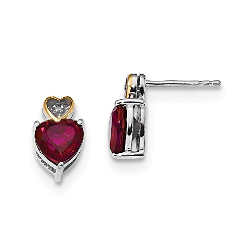 Plata esterlina y 14ct de color rojo carmesí topacio y pendientes de diamante en bruto - mide 13 x 7 mm - JewelryWeb